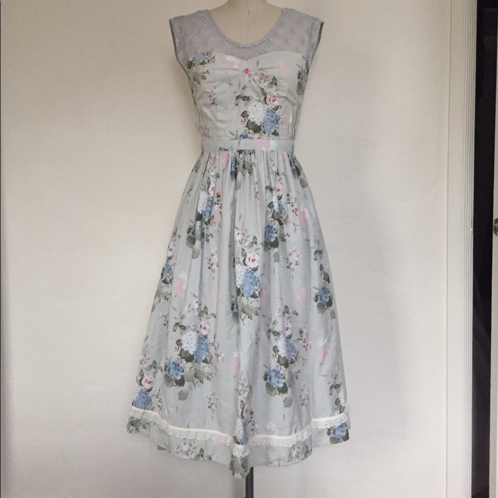 Tea length blue green summer dress